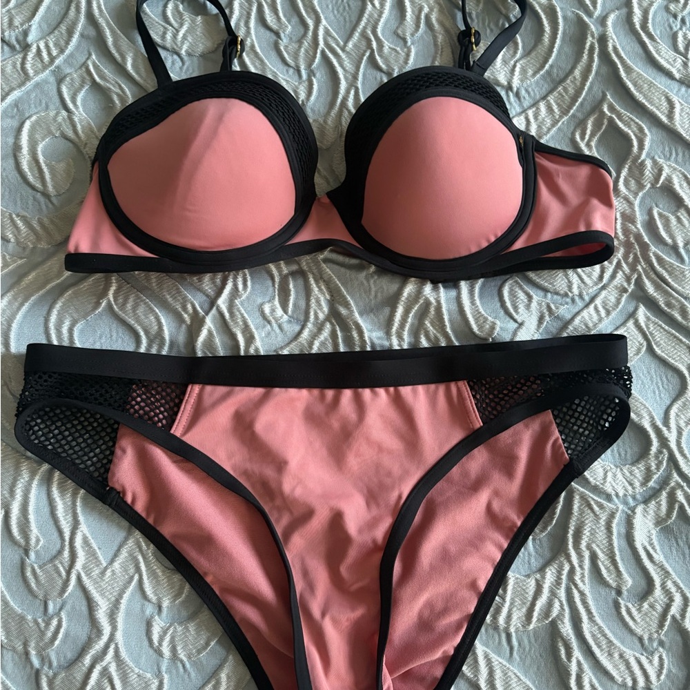 Pink and Black Women's Bikini Set